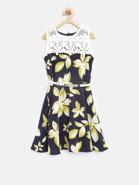 

Tiny Girl Navy & Off-White Floral Print Fit & Flare Dress, Navy blue