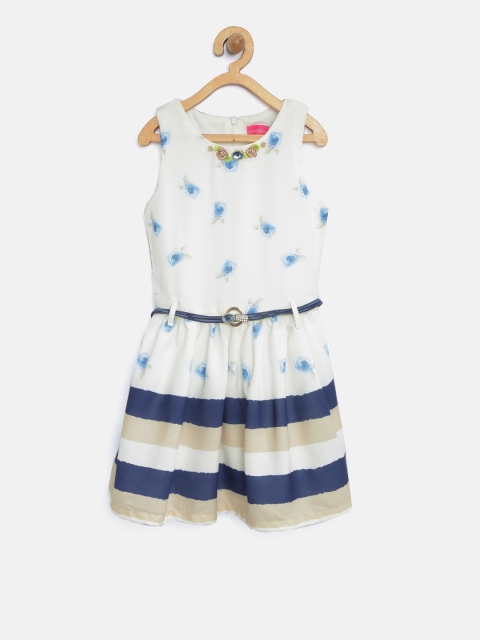 

Tiny Girl Off-White & Blue Printed Fit & Flare Dress