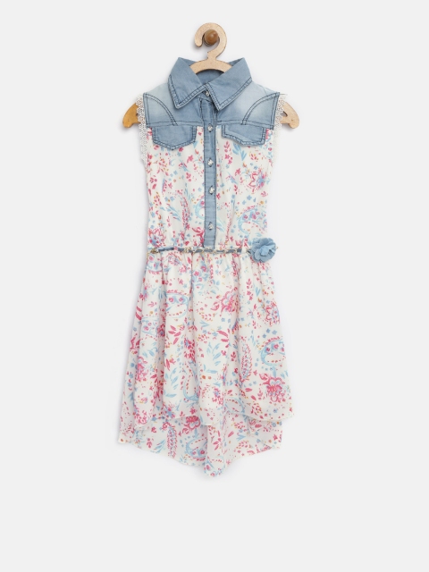 

Tiny Girl Off-White & Blue Printed Fit & Flare Dress