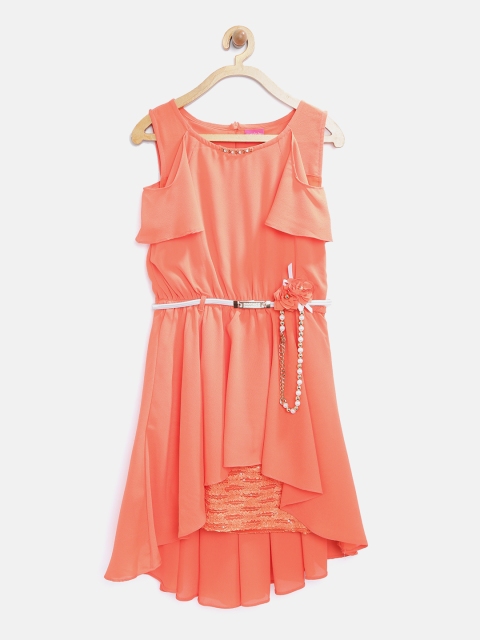 

Tiny Girl Orange Cold-Shoulder Fit & Flare Dress