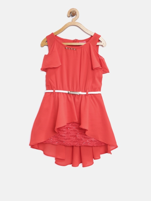

Tiny Girl Red Solid Layered Fit & Flare Dress