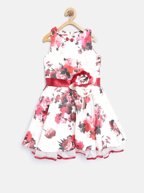 

Tiny Girl Off-White & Pink Floral Print Fit & Flare Dress