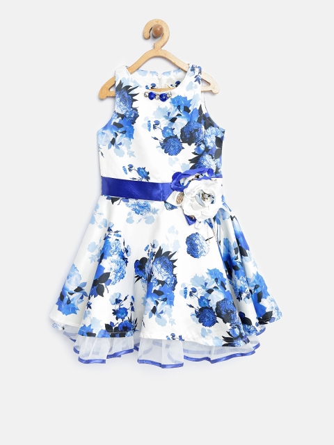 

Tiny Girl Off-White & Blue Floral Print Fit & Flare Dress