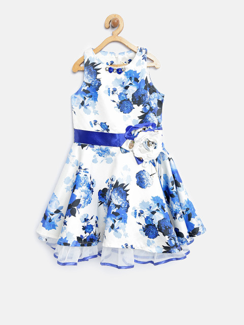 

Tiny Girl Off-White & Blue Floral Print Fit & Flare Dress
