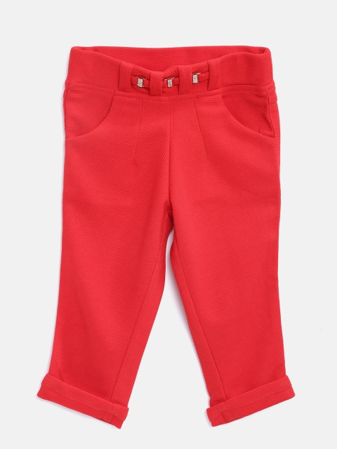 

Tiny Girl Red Self Design Trousers