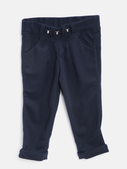 

Tiny Girl Navy Blue Self Design Trousers