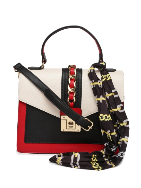 

ALDO Black & Cream-Coloured Colourblocked GLENDAA Satchel with Printed Scarf