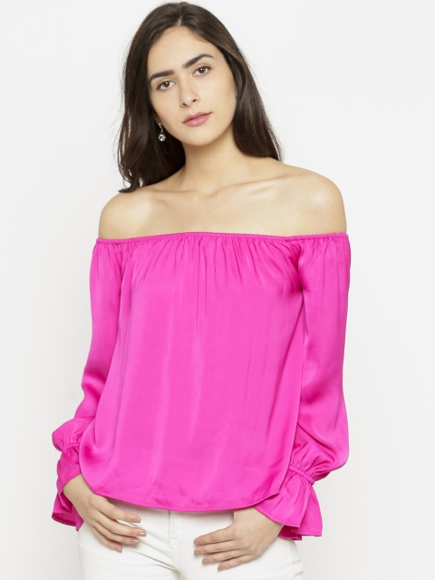 

FOREVER 21 Women Magenta Solid Bardot Top