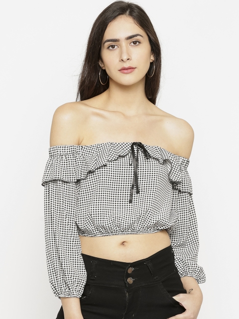 

FOREVER 21 Women Black Printed Bardot Top