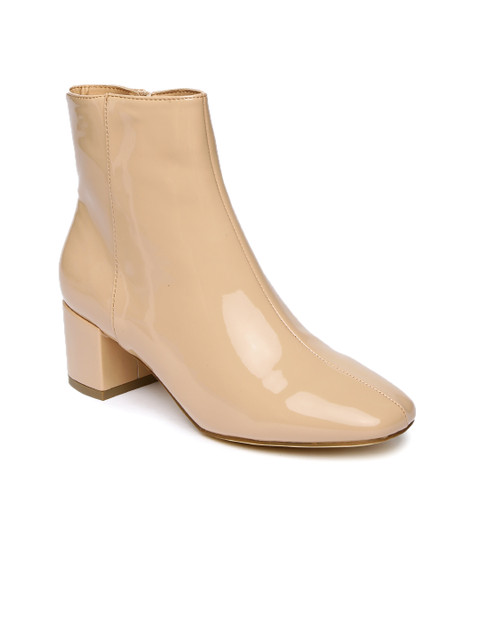 

FOREVER 21 Women Beige Solid Heeled Boots