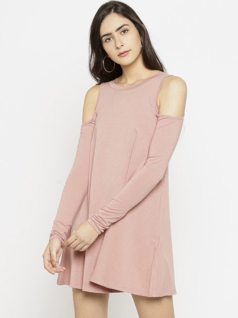 

FOREVER 21 Women Pink Solid Fit and Flare Dress