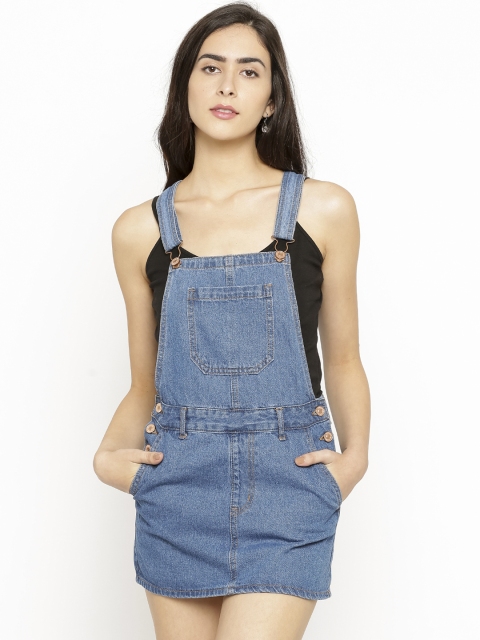 

FOREVER 21 Women Blue Denim Pinafore Dress