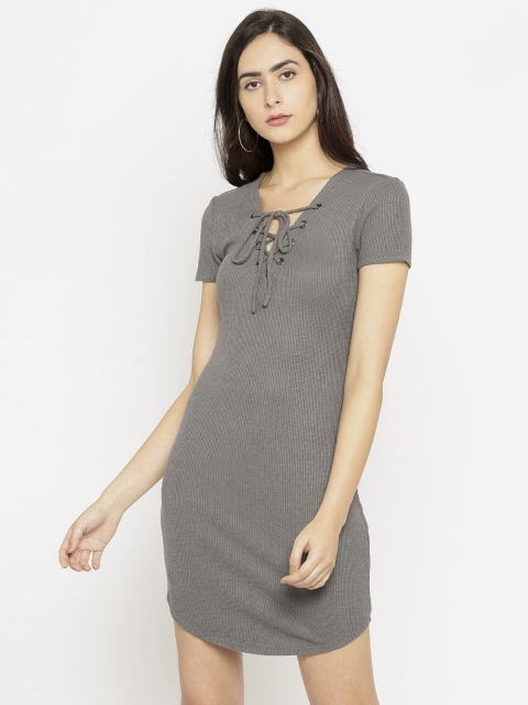 

FOREVER 21 Women Grey Solid Bodycon Dress