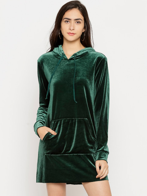 

FOREVER 21 Women Green Solid A-Line Dress