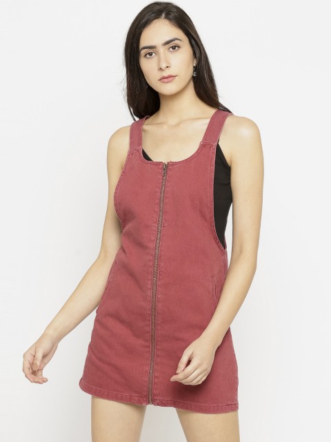 

FOREVER 21 Women Pink Solid A-Line Dress