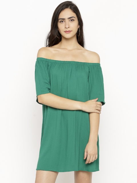 

FOREVER 21 Women Green Solid A-Line Dress