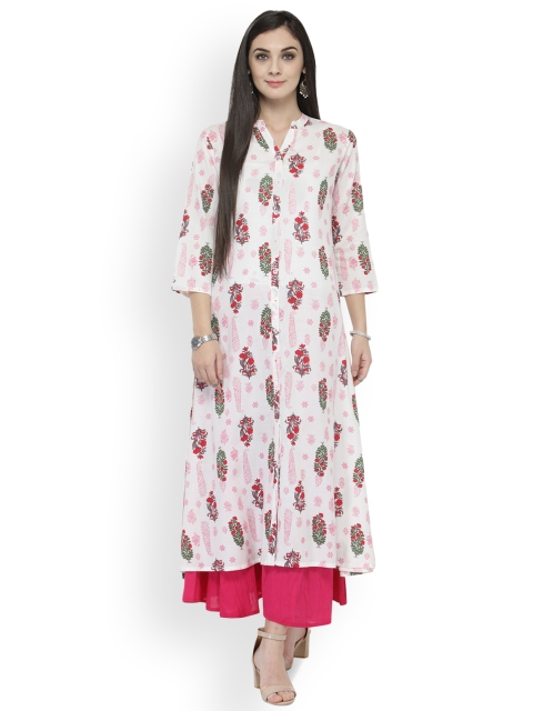 

Varanga Women White & Multicoloured Printed A-Line Kurta