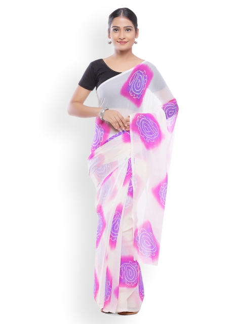 

SOUNDARYA White & Pink Pure Georgette Printed Saree