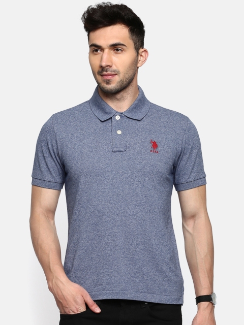 

U.S. Polo Assn. Men Blue Solid Polo Collar T-shirt