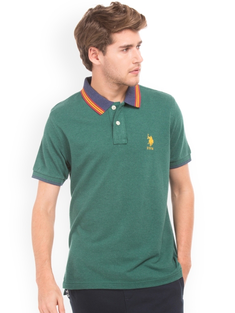 

U.S. Polo Assn. Men Green Solid Polo Collar T-shirt