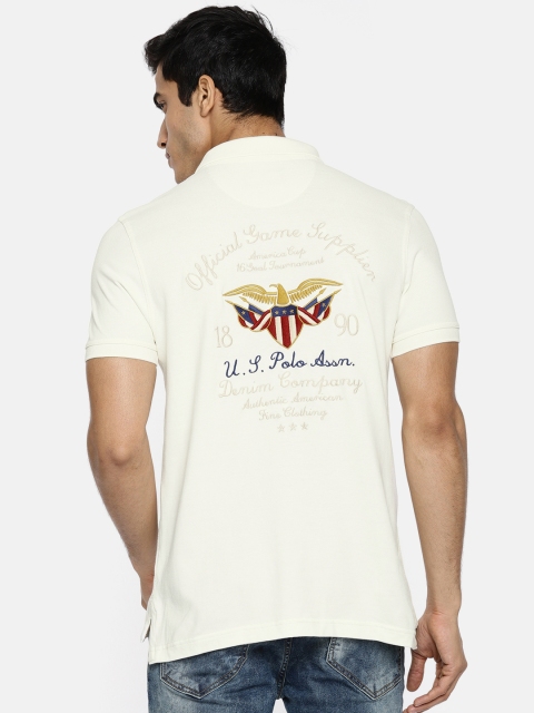 

U.S. Polo Assn. Denim Co. Men Cream-Coloured Solid Polo Collar T-shirt