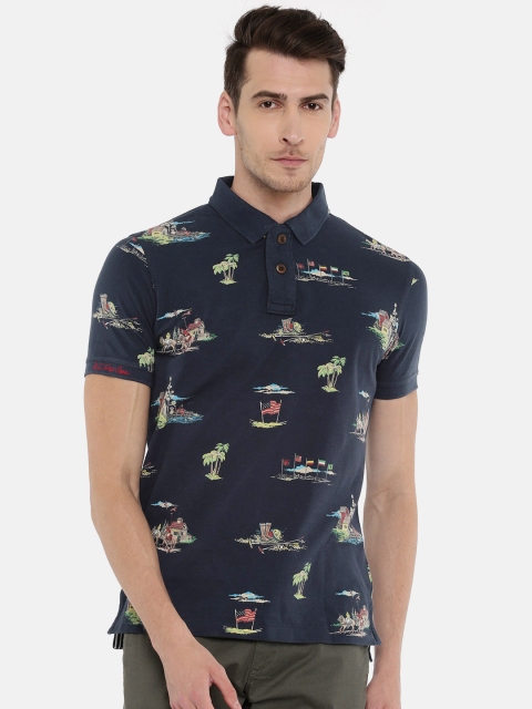 

U.S. Polo Assn. Denim Co. Men Navy Blue Printed Polo Collar T-shirt