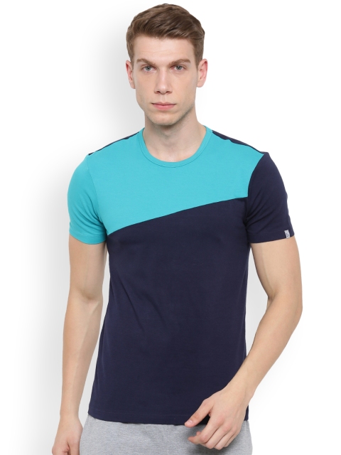 

Elle Homme Blue Colourblocked Lounge T-shirt FTEE04, Navy blue