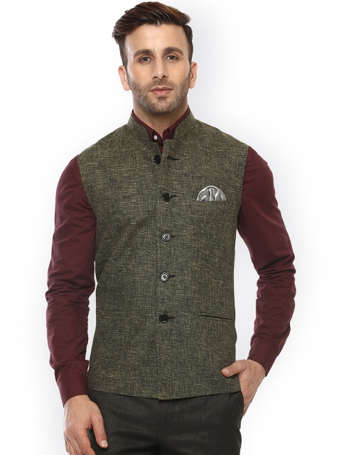 

Hangup Green Self-Design Nehru Jacket