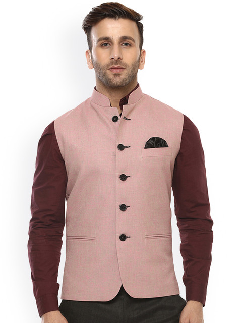 

Hangup Pink Nehru Jacket with Pocket Square