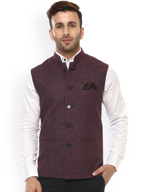 

Hangup Red & Blue Nehru Jacket with Pocket Square