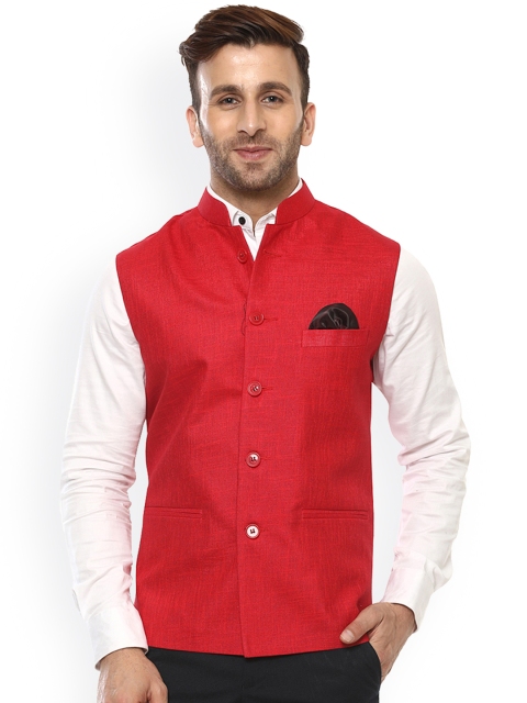 

Hangup Red Nehru Jacket with Pocket Square