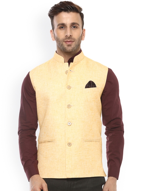 

Hangup Yellow Nehru Jacket with Pocket Square