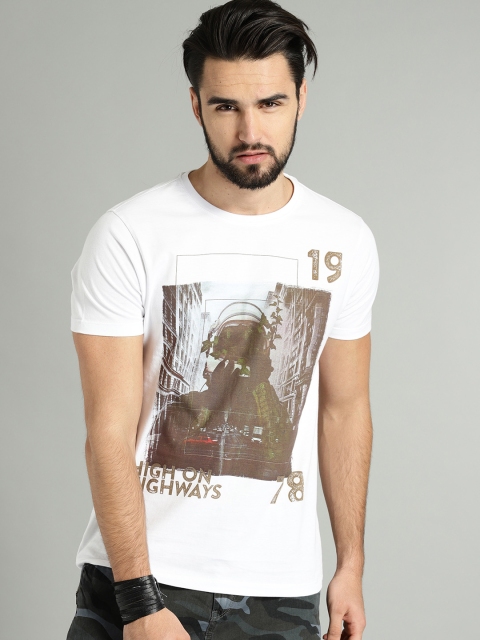 

Roadster Men White Printed Round Neck T-shirt