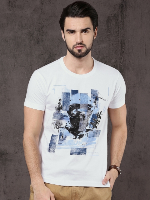 

Roadster Men White Printed Round Neck T-shirt
