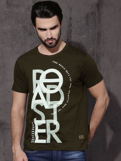 

Roadster Men Olive Green Printed Round Neck Pure Cotton T-shirt