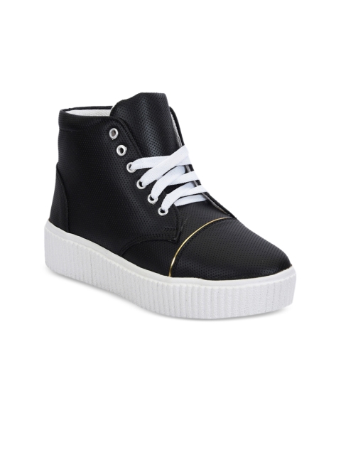 

Meriggiare Women Black Solid Synthetic Leather High-Top Sneakers