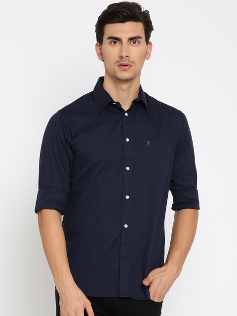 

French Connection Men Navy Blue Slim Fit Solid Casual Shirt