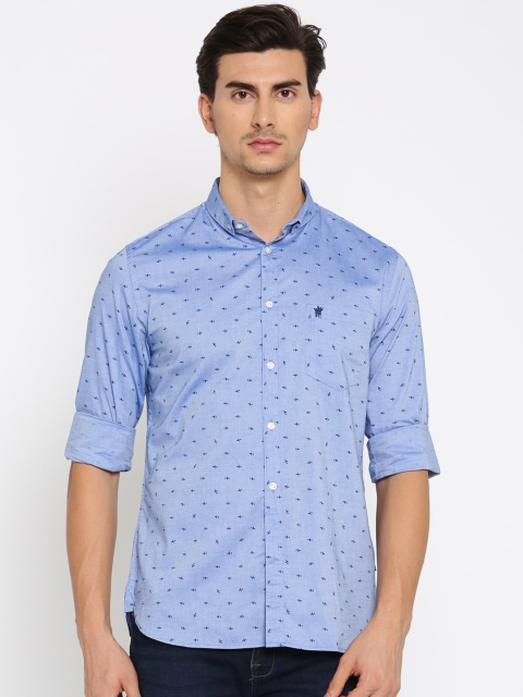 

French Connection Men Blue Slim Fit Printed Casual Shirt