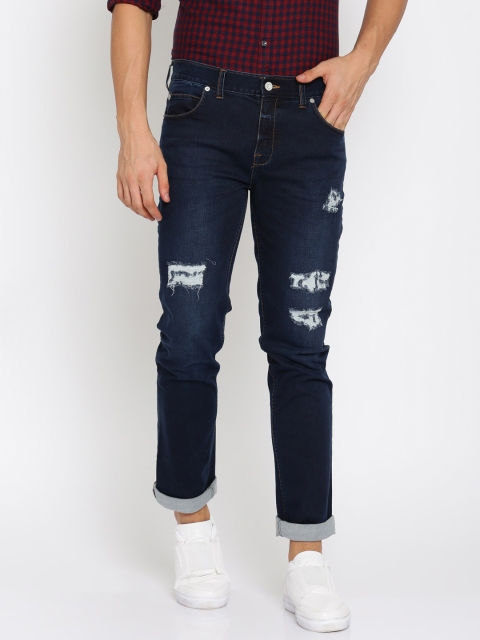 

French Connection Men Blue Slim Straight Fit Mid-Rise Mildly Distressed Stretchable Jeans