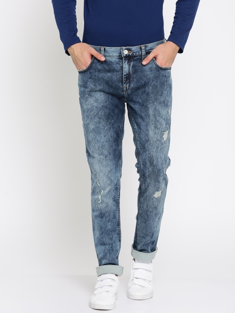 

French Connection Men Blue Slim Fit Mid-Rise Low Distress Stretchable Jeans