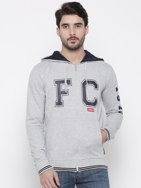 

French Connection Men Grey Printed Hooded Sweatshirt