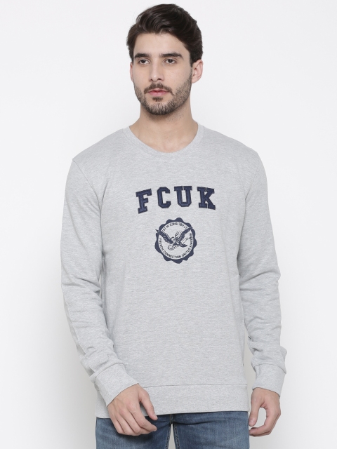 

French Connection Men Grey Self Design Sweatshirt