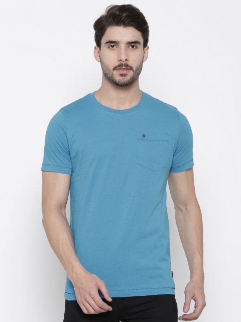 

French Connection Men Blue Solid Round Neck T-shirt