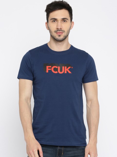 

French Connection Men Navy Slim Fit Printed Round Neck T-shirt, Navy blue