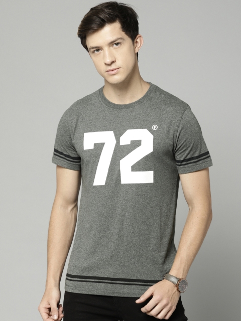 

French Connection Men Charcoal Grey Slim Fit Printed Round Neck T-shirt