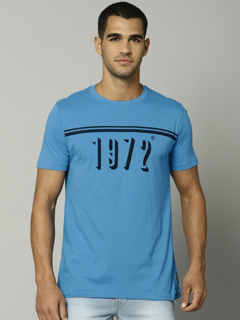

French Connection Men Blue Slim Fit Printed Round Neck T-shirt