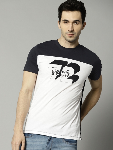

French Connection Men White Printed Round Neck T-shirt