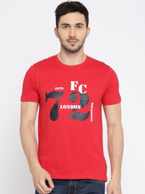 

French Connection Men Red Slim Fit Printed Round Neck T-shirt