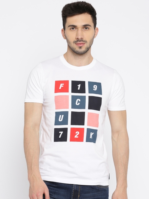 

French Connection Men White Slim Fit Printed Round Neck T-shirt