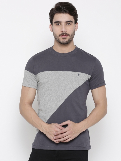 

French Connection Men Grey Colourblocked Round Neck T-shirt